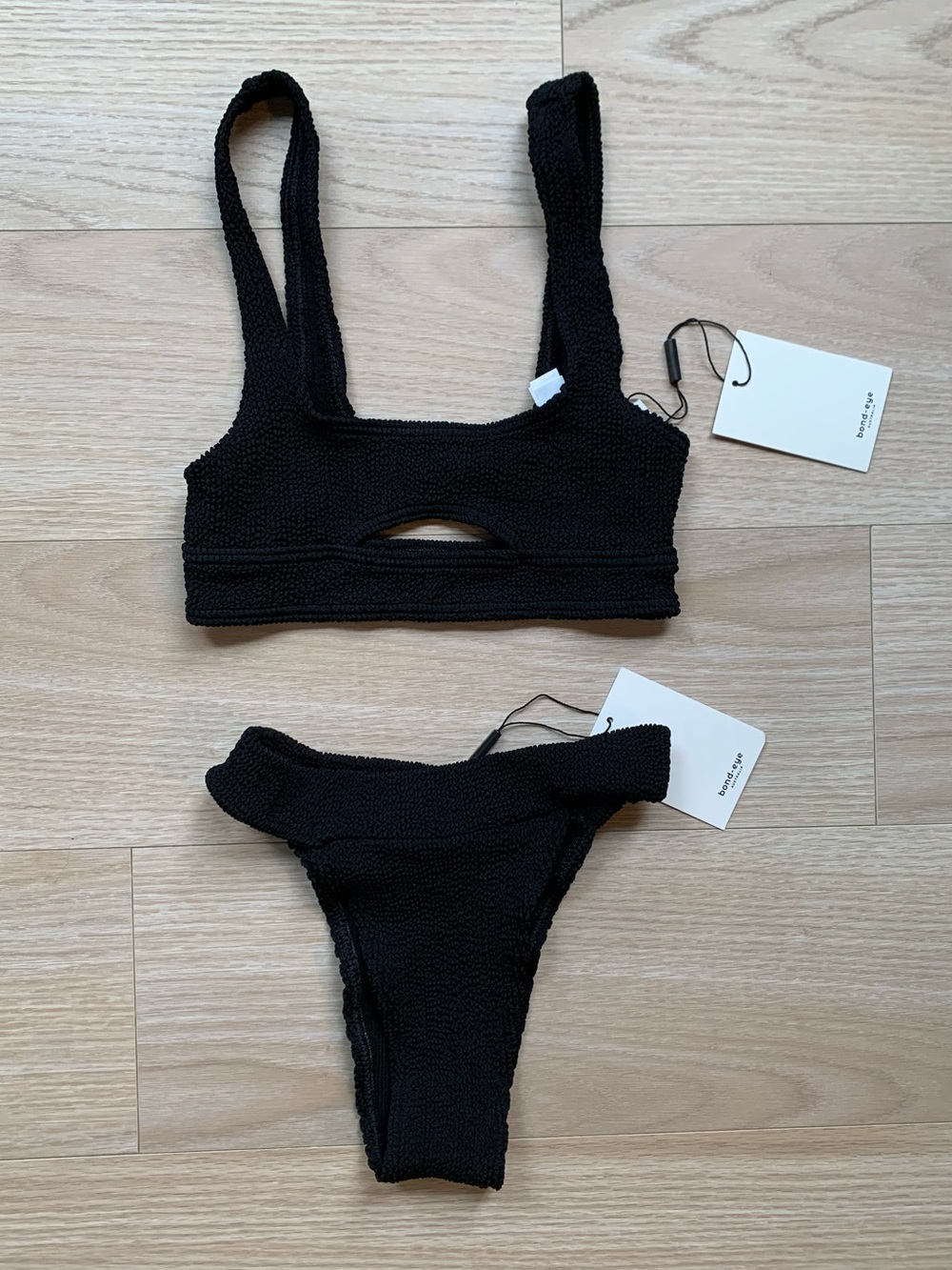 Bond-Eye Black Sasha Crop Top and Milo Brief Bikini Swim Set NWT One Size